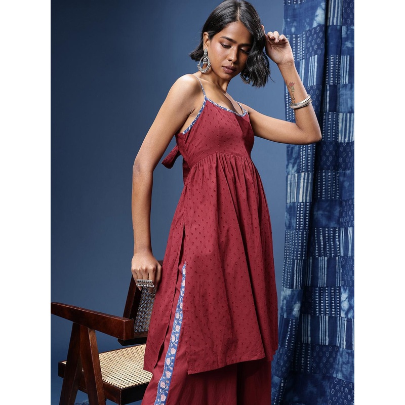 Taavi Woven Legacy Gathered Tie Ups Dobby A-Line Kurta With Palazzos