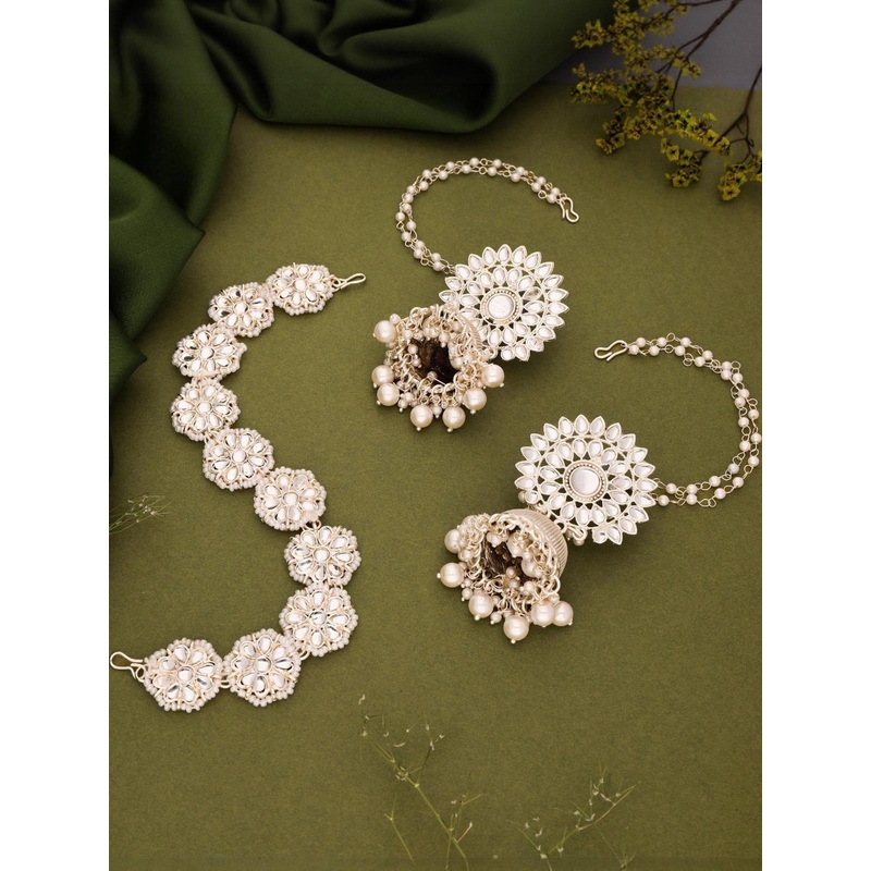 THE OSTRICH COLLECTION Dome Shaped Jhumkas Earrings with mangtikka Copper