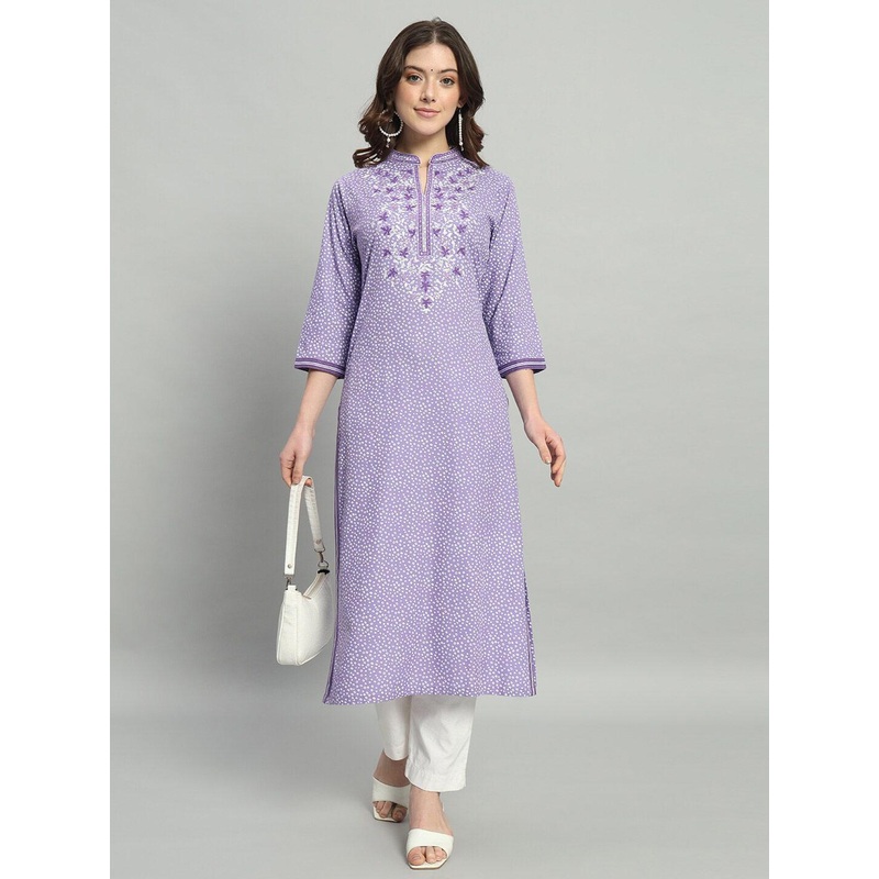 ANGITA Geometric Printed Thread Work Straight Kurta