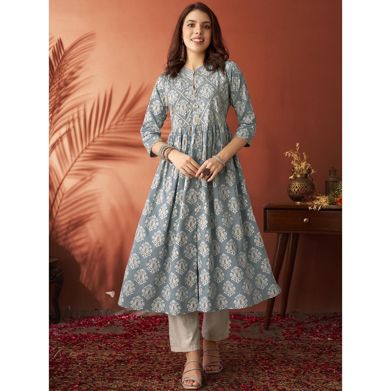 Anouk Ethnic Motifs Printed Liva  A-Line Kurta