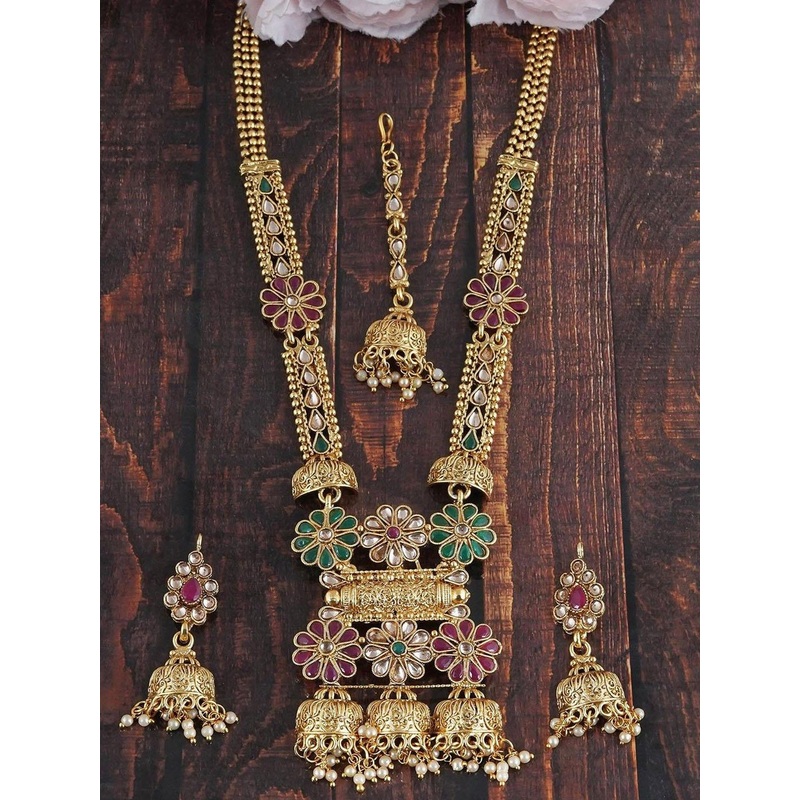 Anouk Gold-Plated Kundan Studded & Beaded Antique Jewellery Set