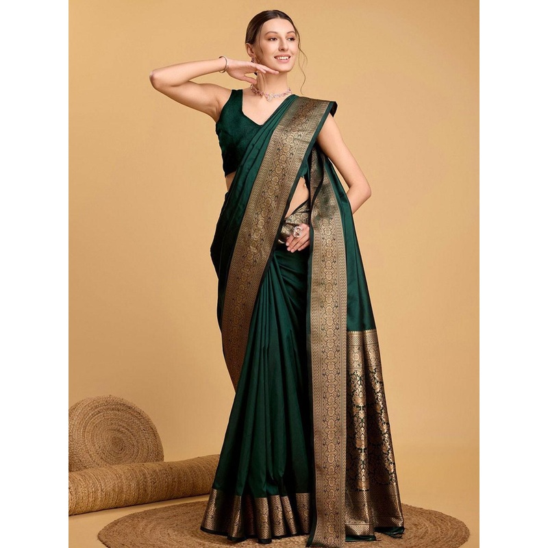 Anouk Rustic Woven Design Zari Border Banarasi Saree With An Unstitched Blouse Piece
