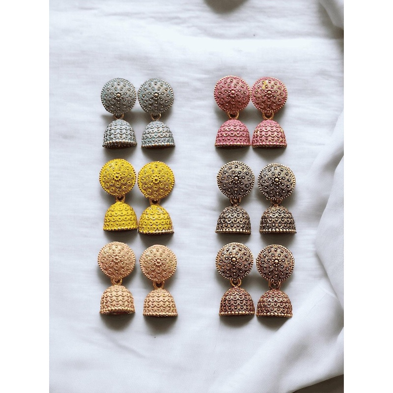 Anouk Set Of 6 Gold Plated Artificial Stones Studded And Beaded Dome Shaped Jhumkas