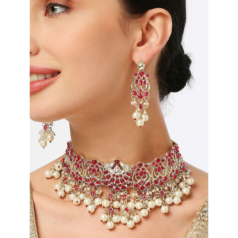 fabula Women Kundan Stone-Studded & Beaded Jewellery Set
