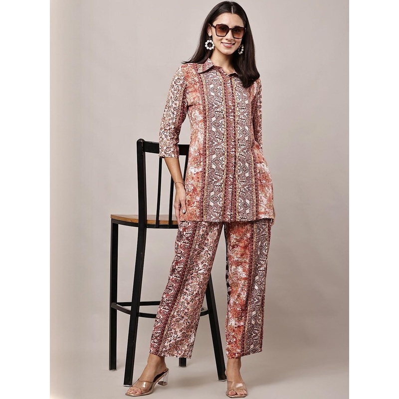 HERE&NOW Women Printed Shirt & Trousers Co-Ords