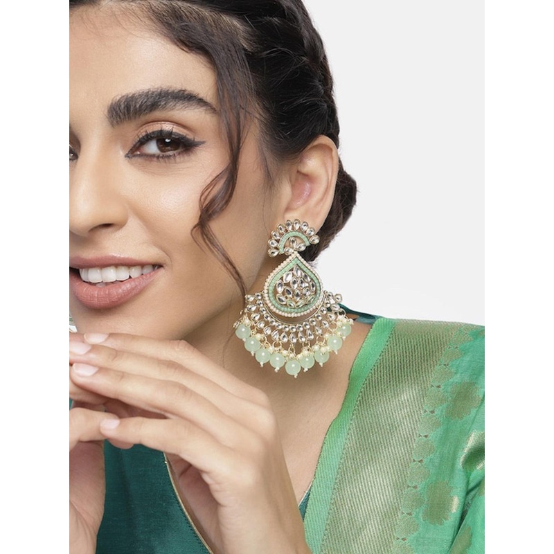 I Jewels Green & Gold-Toned Contemporary Drop Earrings