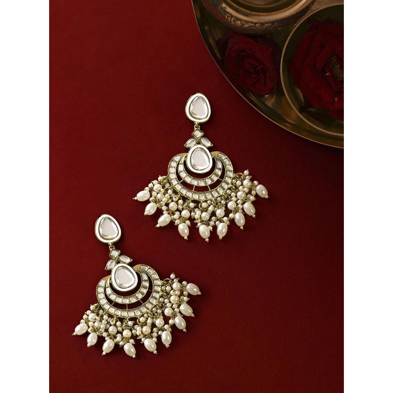 Kalakrith Milano Kundan Studded & Pearl Beaded Contemporary Chandbalis