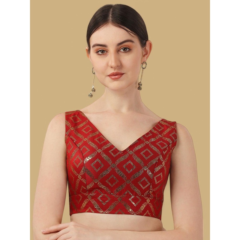 Oomph! Woven Design V-Neck Saree Blouse