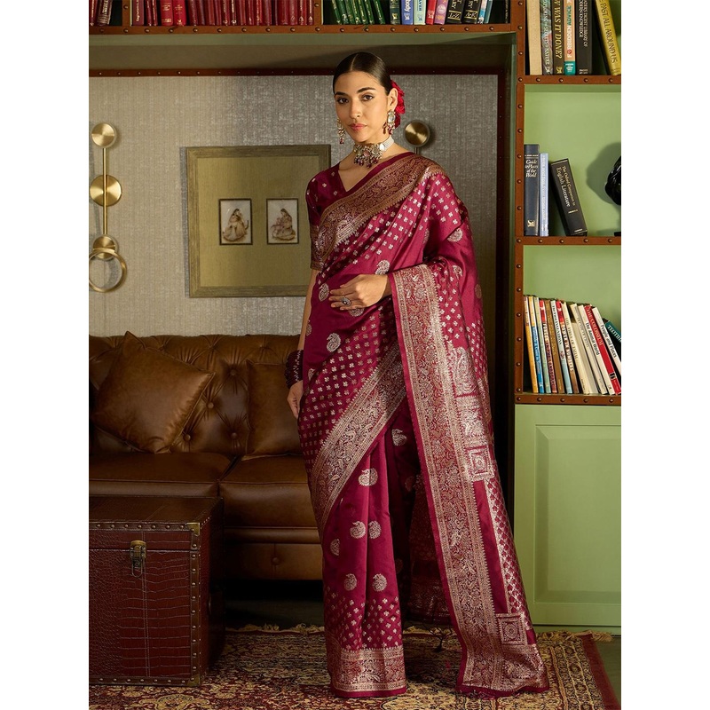 Sangria Woven Design Zari Banarasi Saree With Blouse Piece