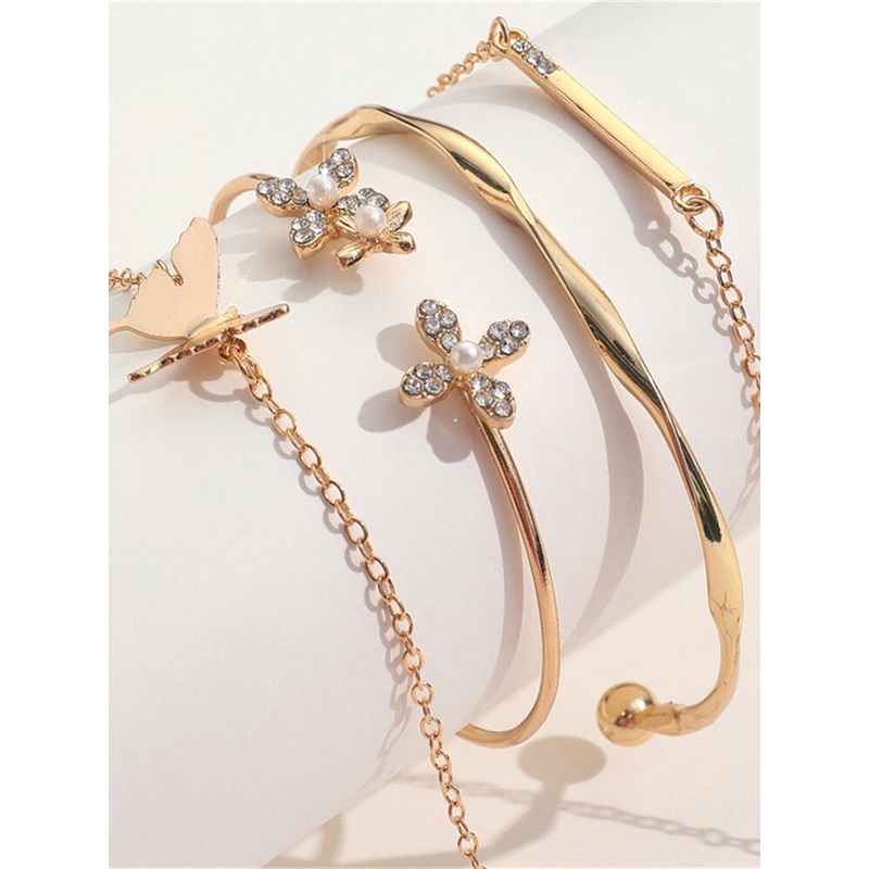 Shining Diva Fashion Women Set Of 4 Crystals Gold-Plated Link Bracelet