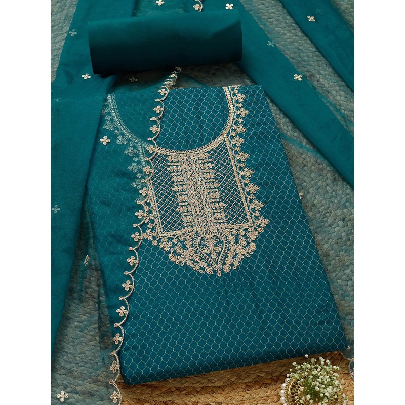 Soch Printed Zari Organza Unstitched Dress Material