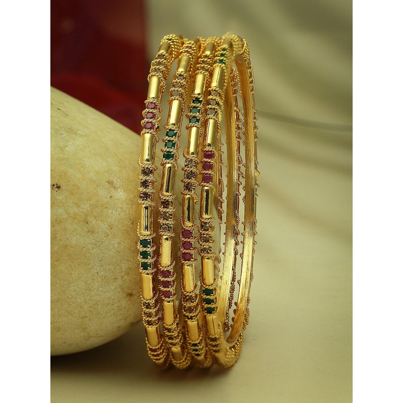 Sukkhi Set Of 4 Gold-Plated Stones-Studded Bangles