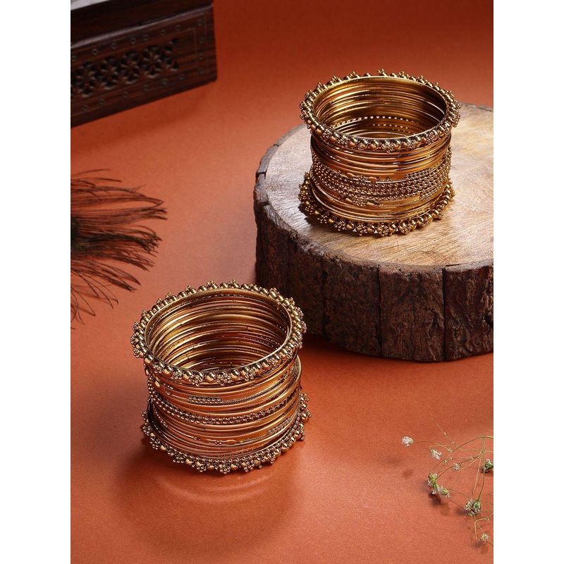 Sukkhi Set Of 40 Gold-Plated Ghungroo Studded Oxidised Bangles