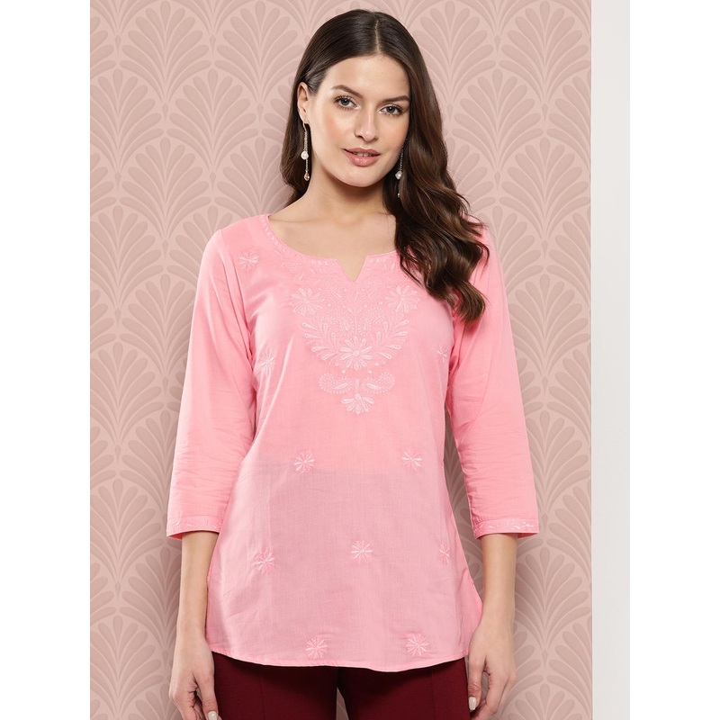 Yufta Floral Chikankari Embroidered Pure Cotton Top