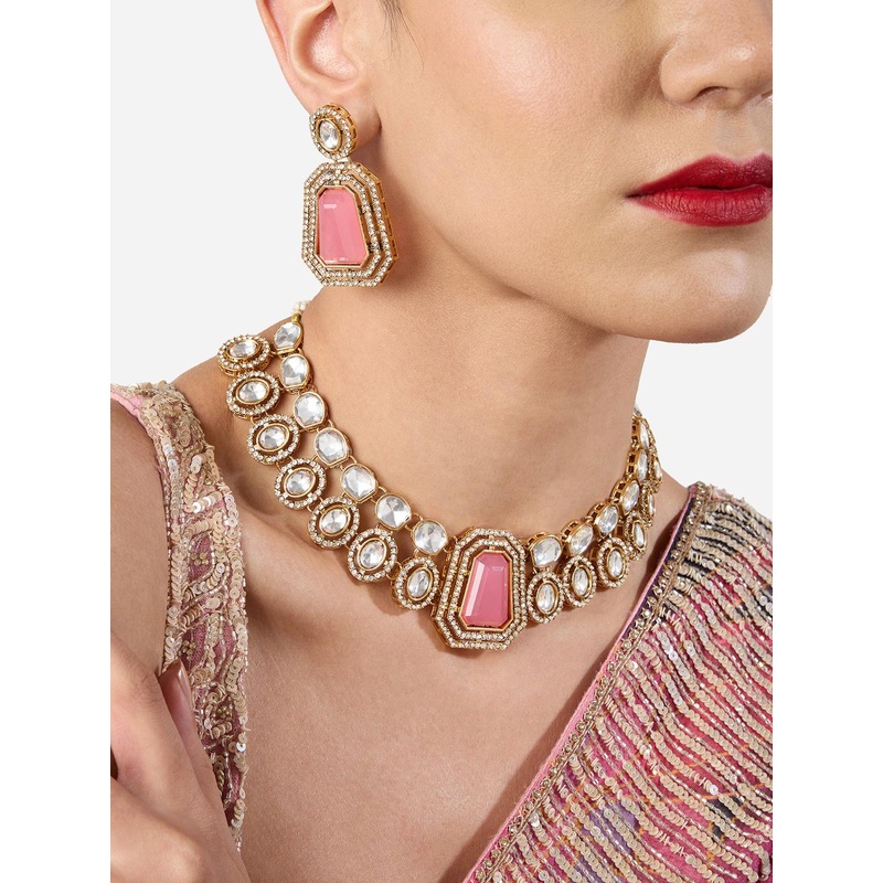 Zaveri Pearls Gold-Plated Austrian Diamond Studded Jewellery Set