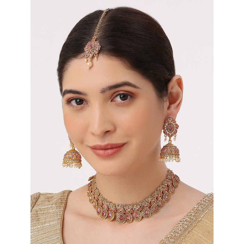 Anouk Gold-Plated Stone Studded & Beaded Jewellery Set