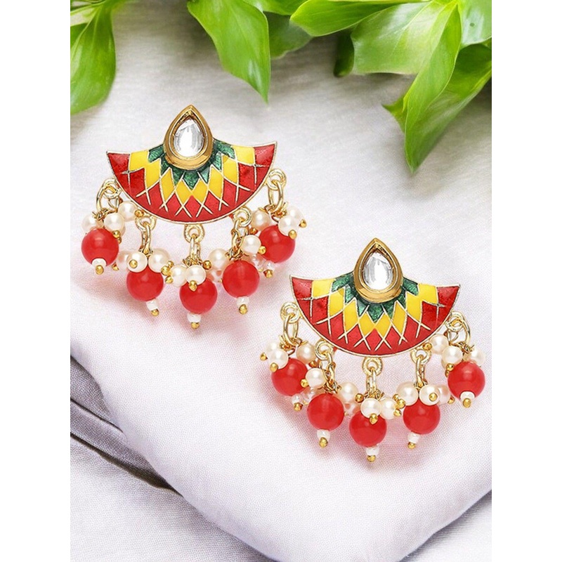 Anouk Meenakari Kundan Studded Contemporary Shaped Drop Earring