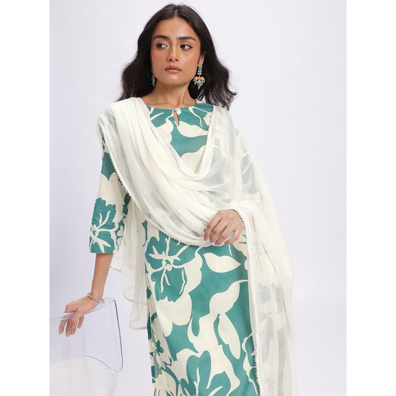 Anouk Rustic Floral Print Kurta & Trousers with Dupatta