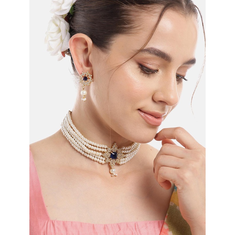 Anouk Women Gold-Plated Kundan & AD Studded Choker Necklace with Earrings