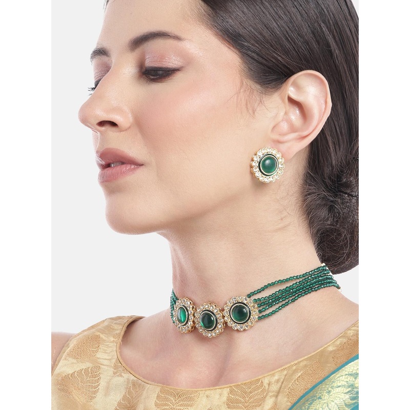 Anouk Women Gold-Plated Stones-Studded & Beaded Jewellery Set