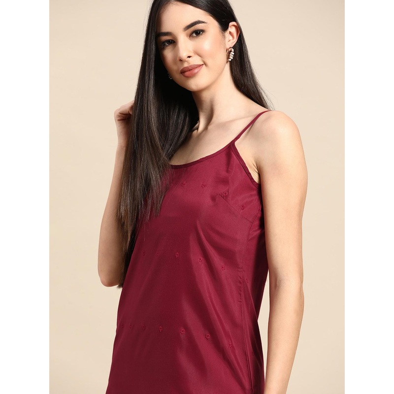 Anouk Women Maroon Cotton Schiffli Embroidered Fusion Kurta