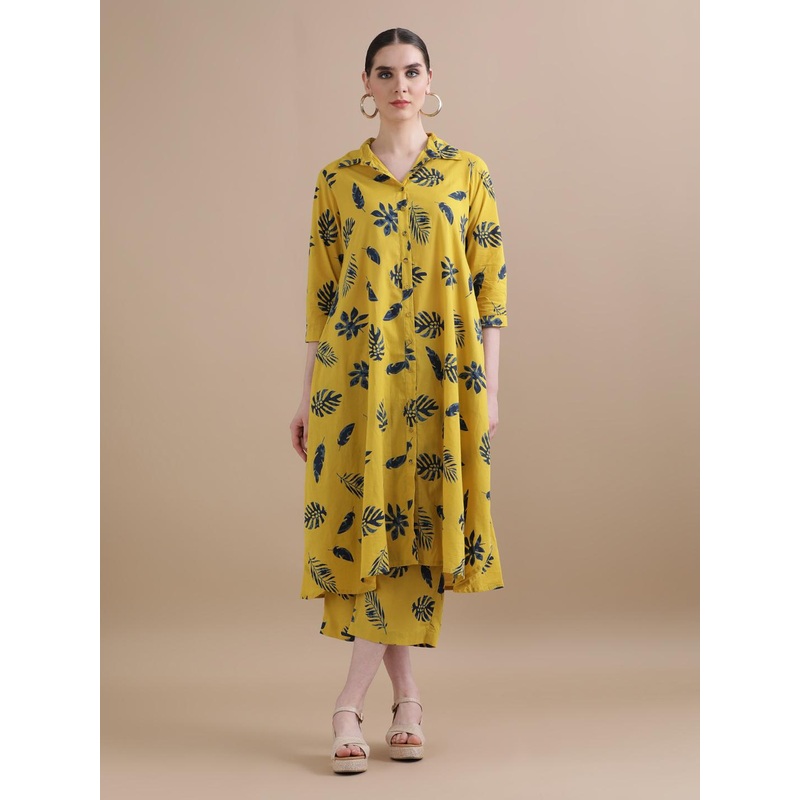 BLACK & BLAH BLAH Set of 2 Relaxed Fit Floral Printed Flared Pure Cotton Kurta and Trouser