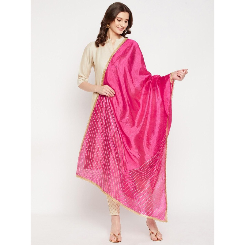 Clora Creation Magenta Embroidered Dupatta with Gotta Patti