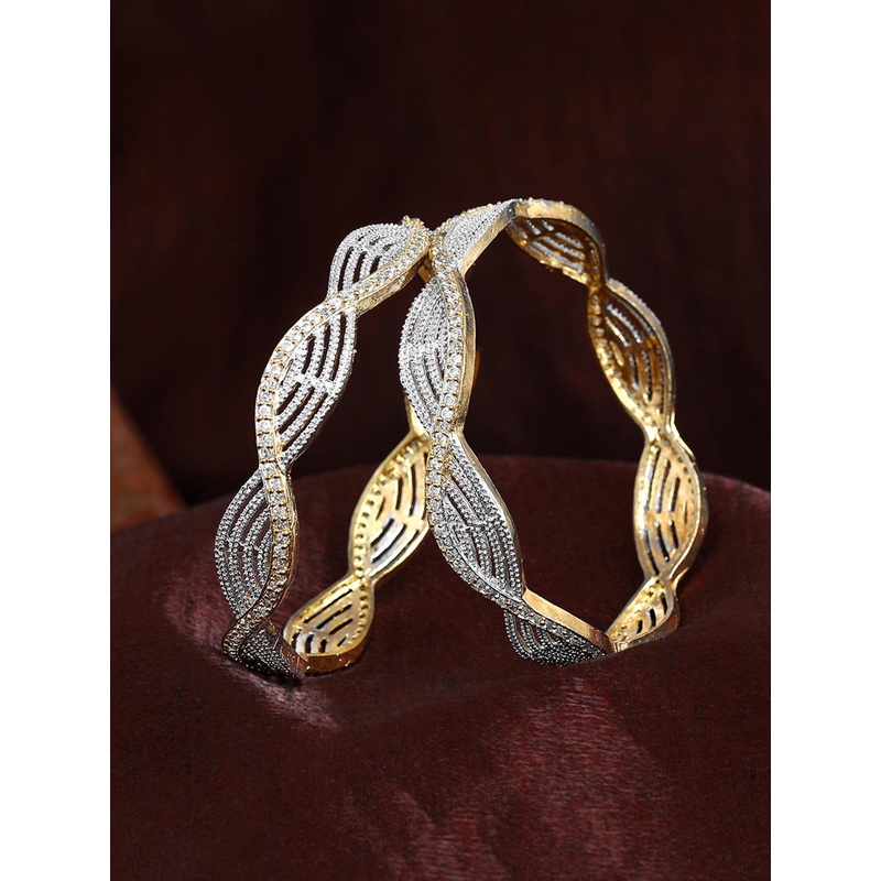 Estele Set Of 2 Gold Plated Crystals-Studded Bangles