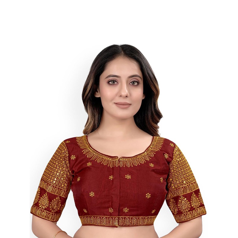 HERE&NOW Embroidered Round Neck Saree Blouse