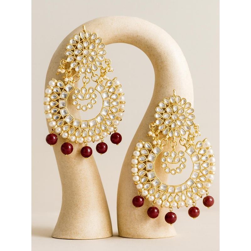 KARATCART Red Classic Gold Plated Chandbalis Earrings