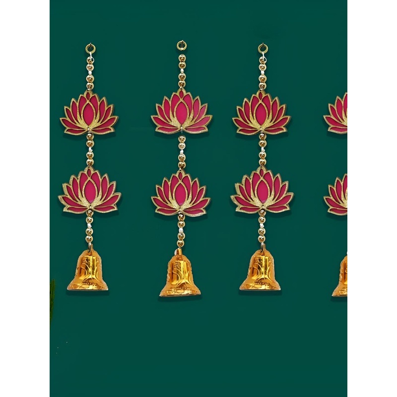 Nutts 4-Pcs Pink & Yellow Wooden Lotus Hanging FestiveDecor