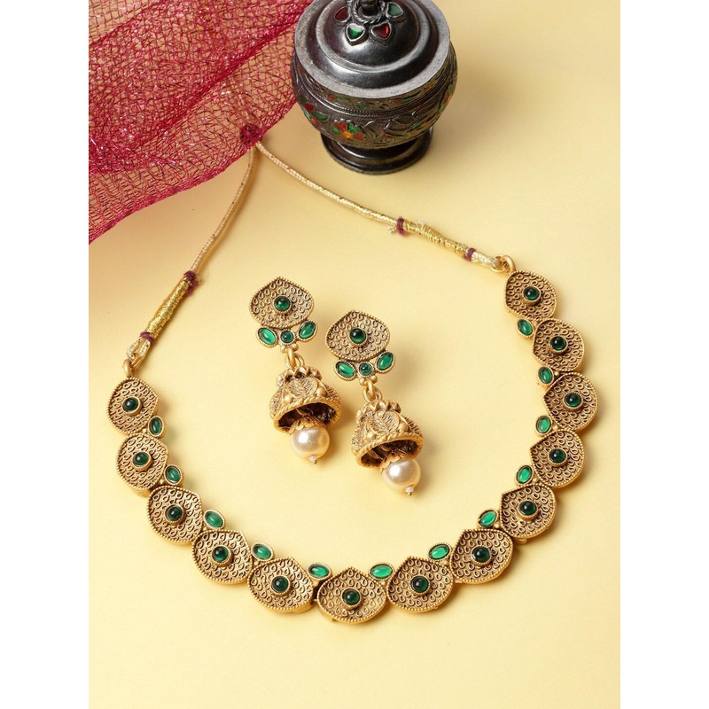 PANASH Gold Plated Stones and Beads Jewellery Set