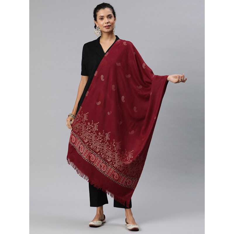 Sangria Paisley Woven Design Woollen Pashmina Stole
