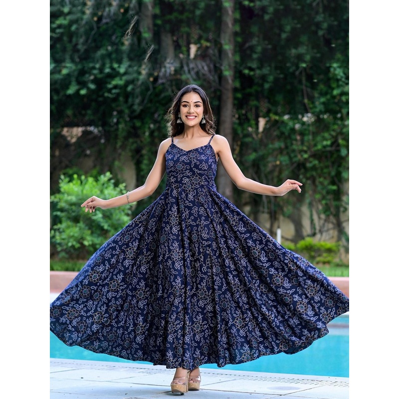 Shrivani Bandhani Printed Shoulder Straps Cotton Anarkali Kurta