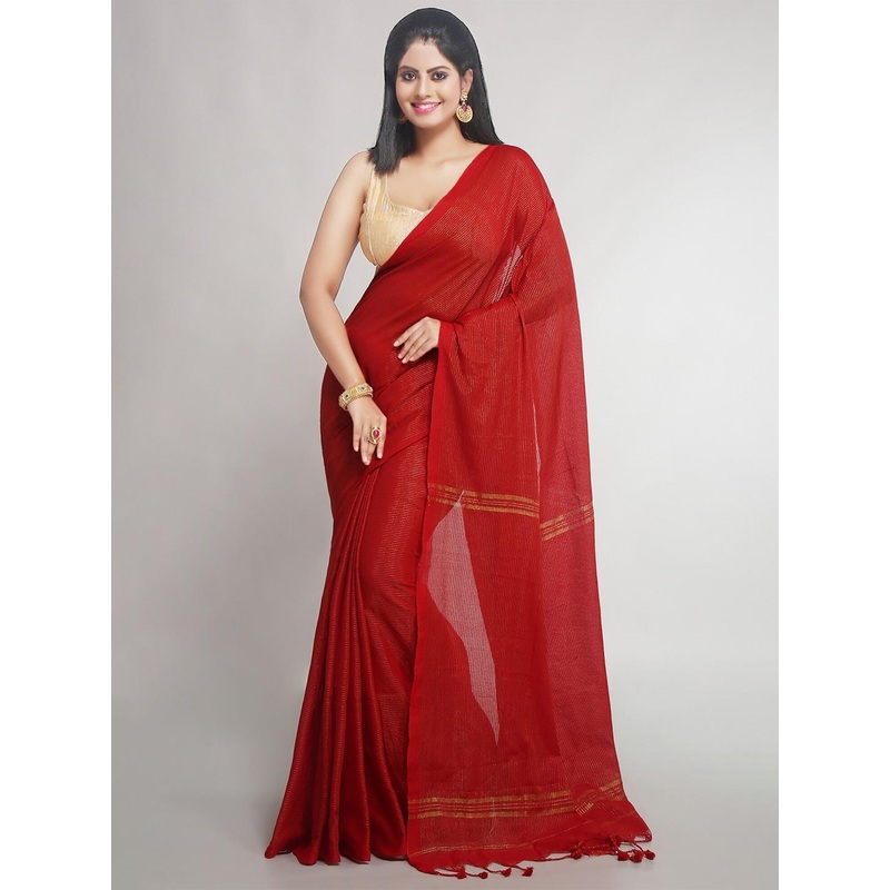 WoodenTant Striped Zari Saree