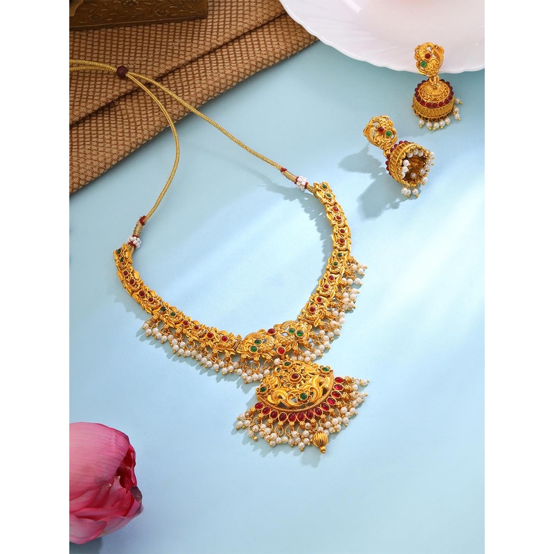 Yellow Chimes Gold-Plated Stone-Studded & Beaded Jewellery Set