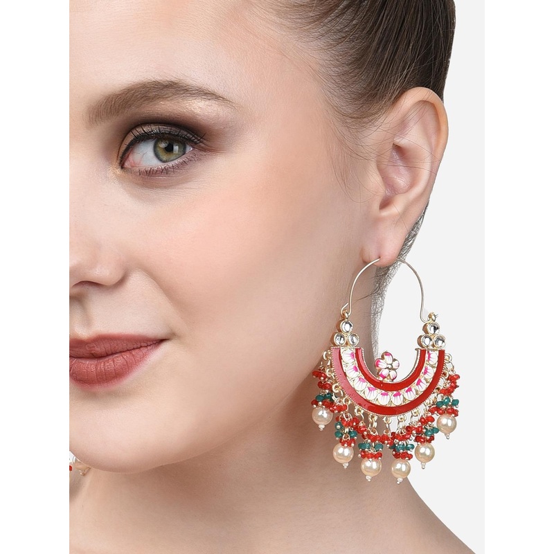 Zaveri Pearls Multicoloured & Gold Plated Crescent Shaped Chandbalis Earrings