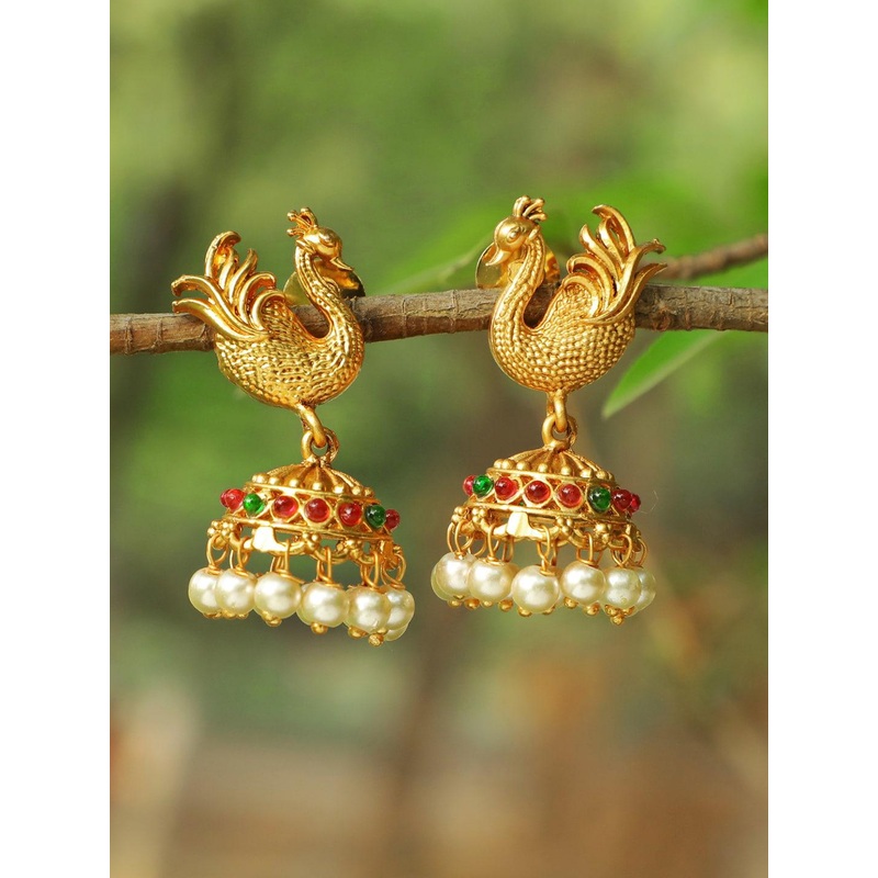 Adwitiya Collection Women Gold-Toned Peacock Shaped Jhumka Earrings