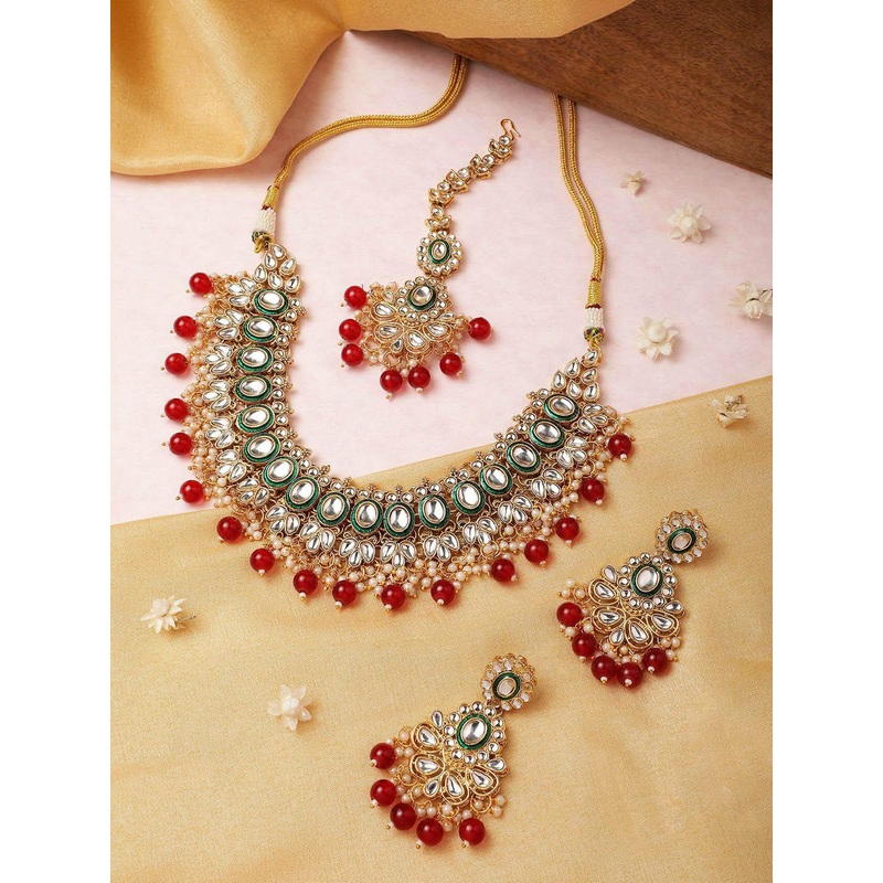 Anouk 22K Gold-Plated Kundan Studded & Beaded Jewellery Set