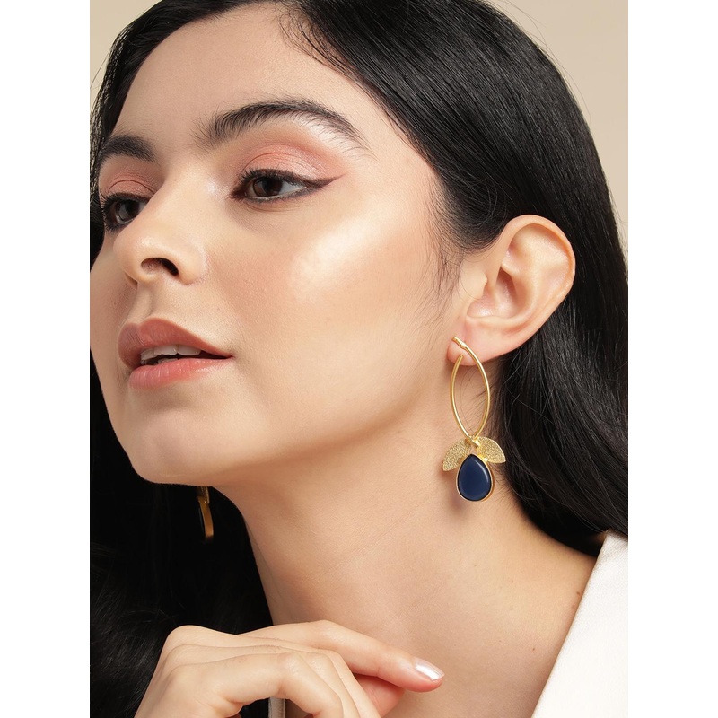 Anouk Gold Plated Beaded Leaf Shaped Drop Earrings