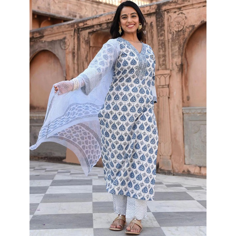 Anouk Rustic Ethnic Motifs Printed Straight Kurta with Trousers & Dupatta
