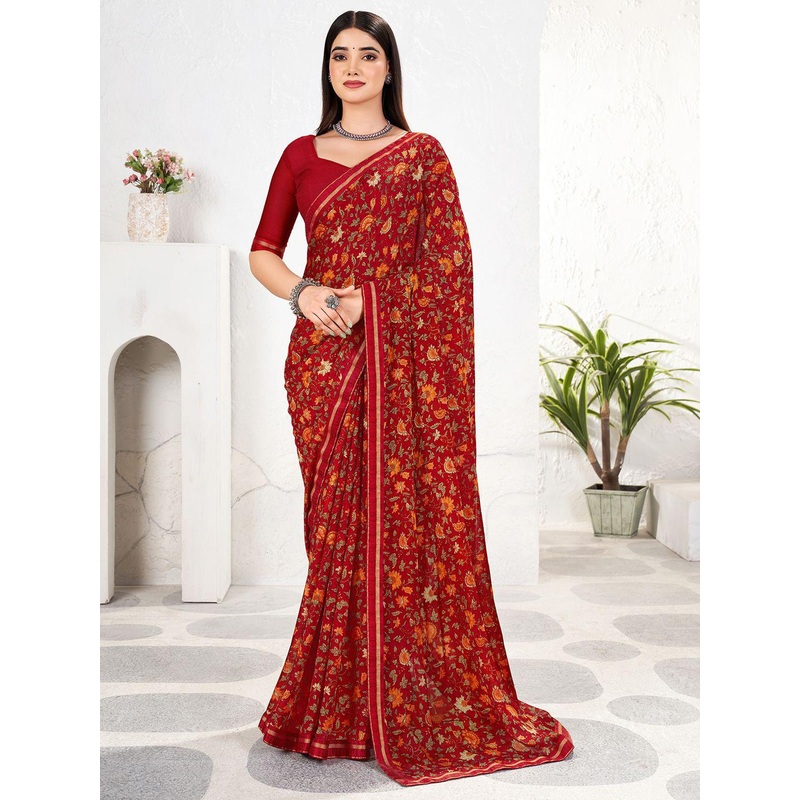 Anouk Rustic Ethnic Motifs Pure Chiffon Designer Saree