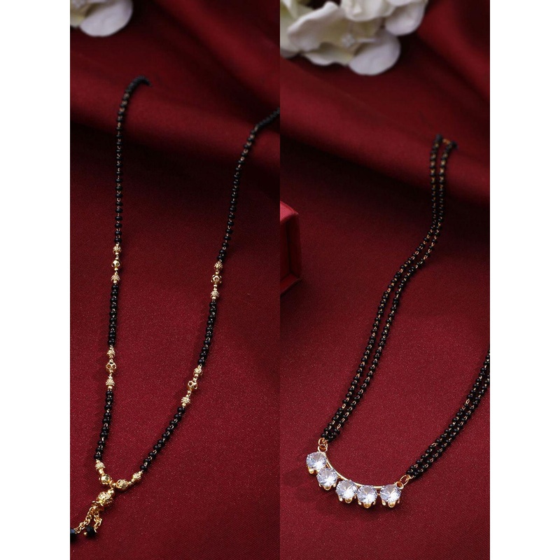 Anouk Women’s Set of 2 Black Gold-Plated Beaded Mangalsutra with AD stone