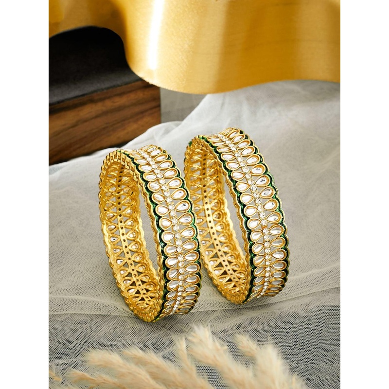 ATIBELLE Set Of 2 Gold Plated Kundan Studded Bangle