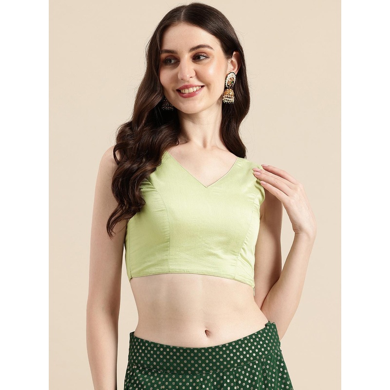 Ethnovog Solid Padded Ready To Wear Chanderi Silk Saree Blouse