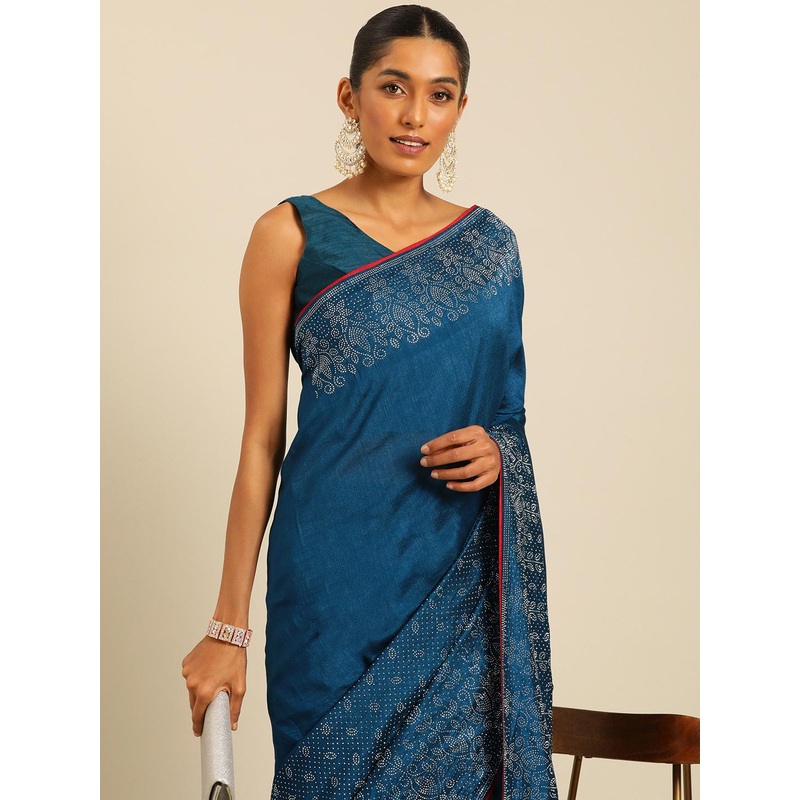 HERE&NOW Embellished Stones-Studded Silk Blend Ready to Wear Maheshwari Saree