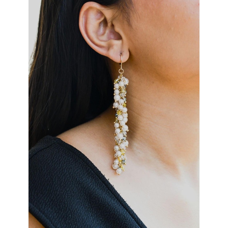 ISHKAARA Gold Plated Pearl Beaded Contemporary Drop Earrings