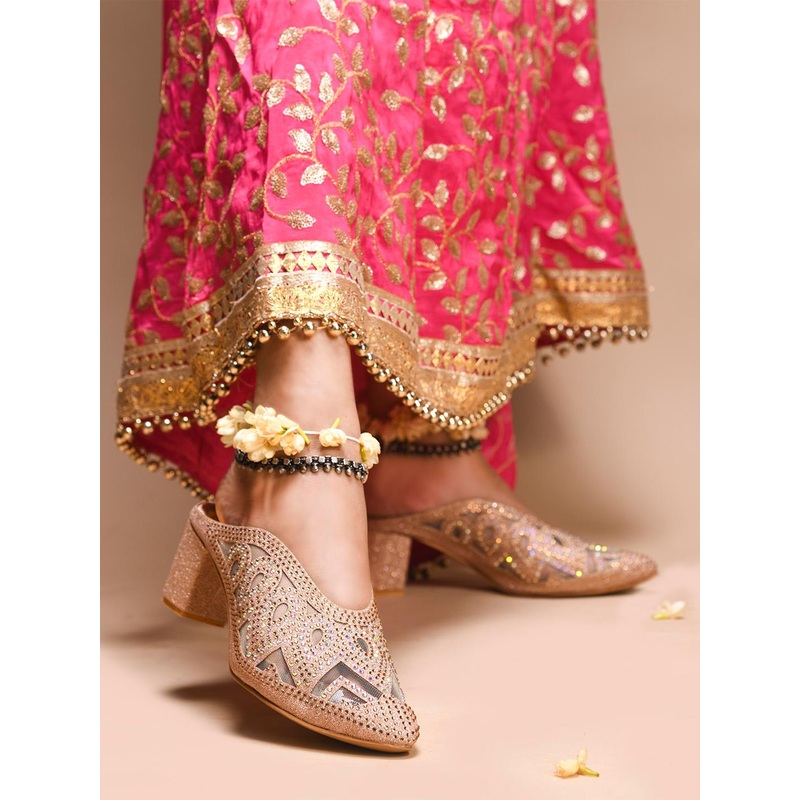 JM Looks Women Embellished Block Heel Pointed Toe Mules