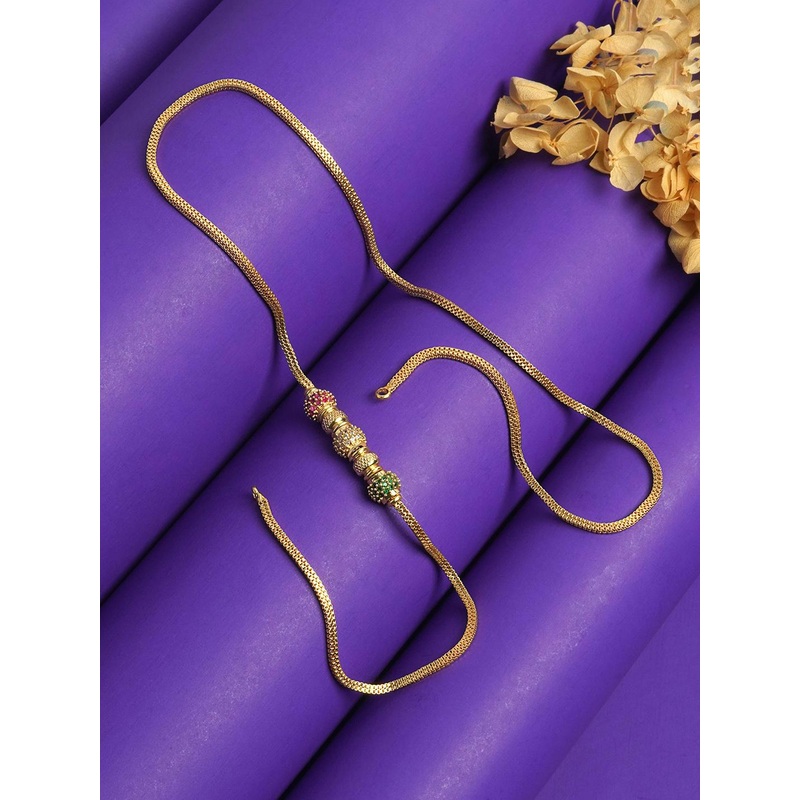 LAFORWORD Gold-Plated American Diamond Studded Mugapu Chain