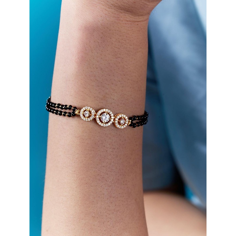 MINUTIAE Gold-Plated Crystals Studded And Beaded Wraparound Mangalsutra Bracelet